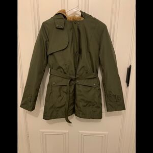 Army Green and tan Sherpa lined jacket with hood M